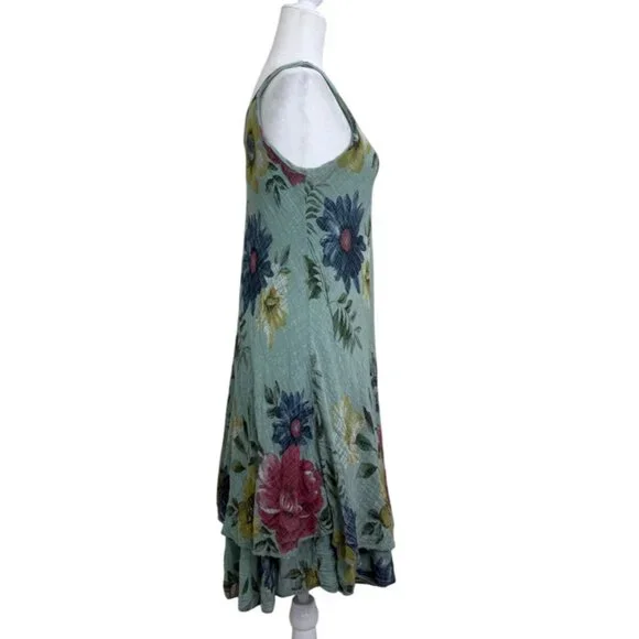 Colette Womens Sleeveless Dress Floral Ruffled Hem Fairly Garden Green Size XS - Picture 2 of 6
